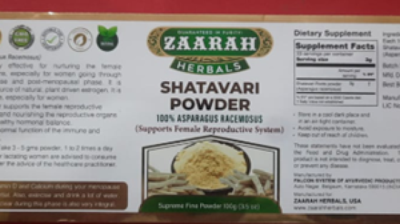 FDA Recall - Zaarah Herbals Shatavari Powder